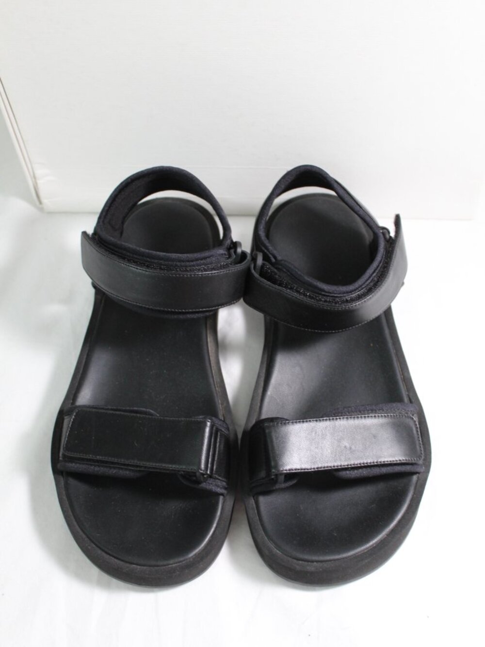 The Row Black Leather Hook and Loop Sandals Ankle Wrap Flats 39.5